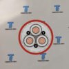 Cross section of (N)3GHSSHCH showing 3 power cores, 3 earth cores and steel wire armouring layer