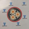 Cross section of (N)3GHSSYCY showing 3 power cores, 3 earth cores, steel wire armouring and PVC outer sheath