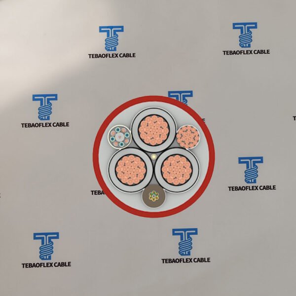 ntscgewoeu-lwl-wr-construction-fibre-optic-cross-section Cross section of (N)TSCGEWOEU LWL WR showing 3 power cores, 3 earth cores and integrated fibre optic elements