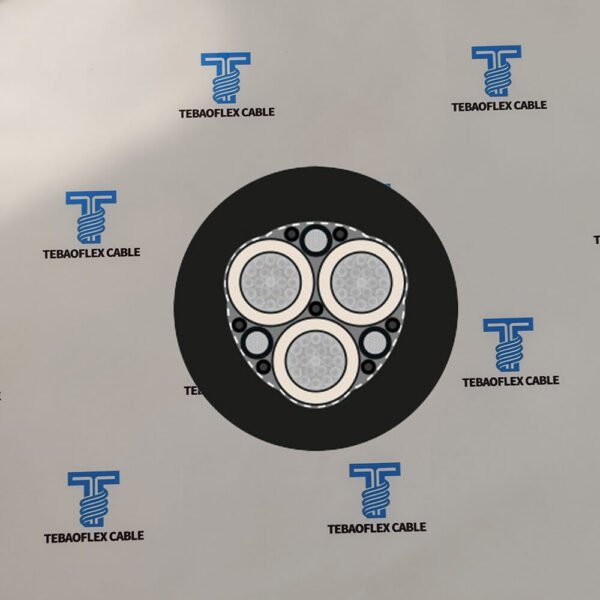 Cross section of (N)TSCGEWOEU-TR showing 3 power cores, 3 earth cores and bonded 5GM5 sheath system